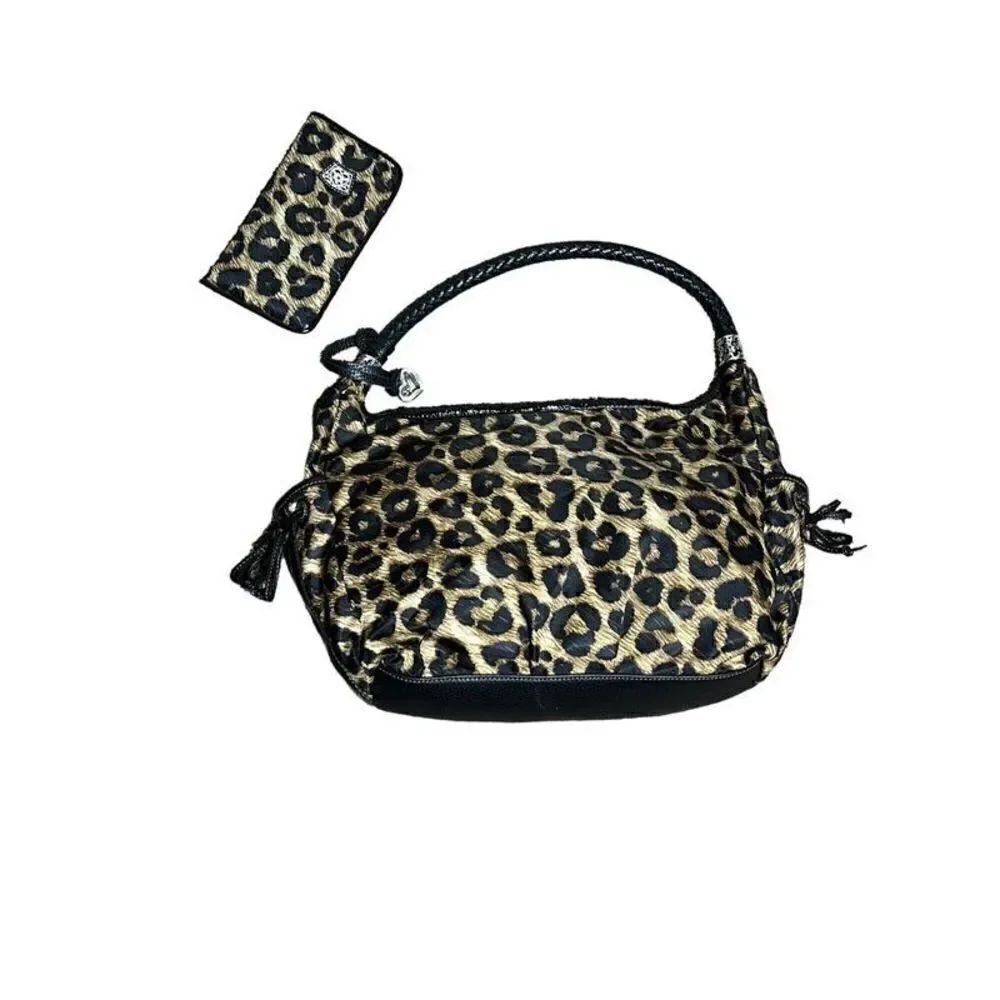 Brighton Jillian Leopard Print Soft Hobo Purse with Matching Eyeglass Case